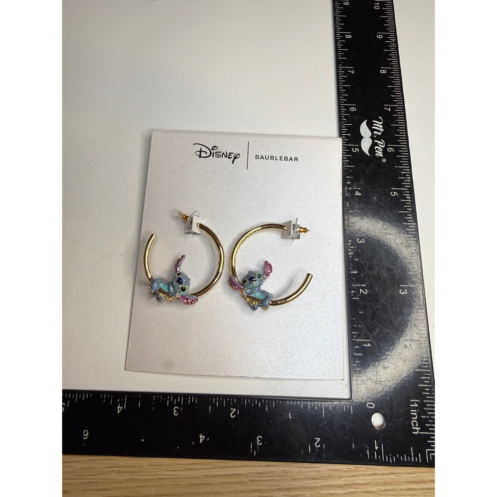 Disney x Baublebar Lilo & Stitch Enamel Hoop Earrings Gold Tone Crystal Accents